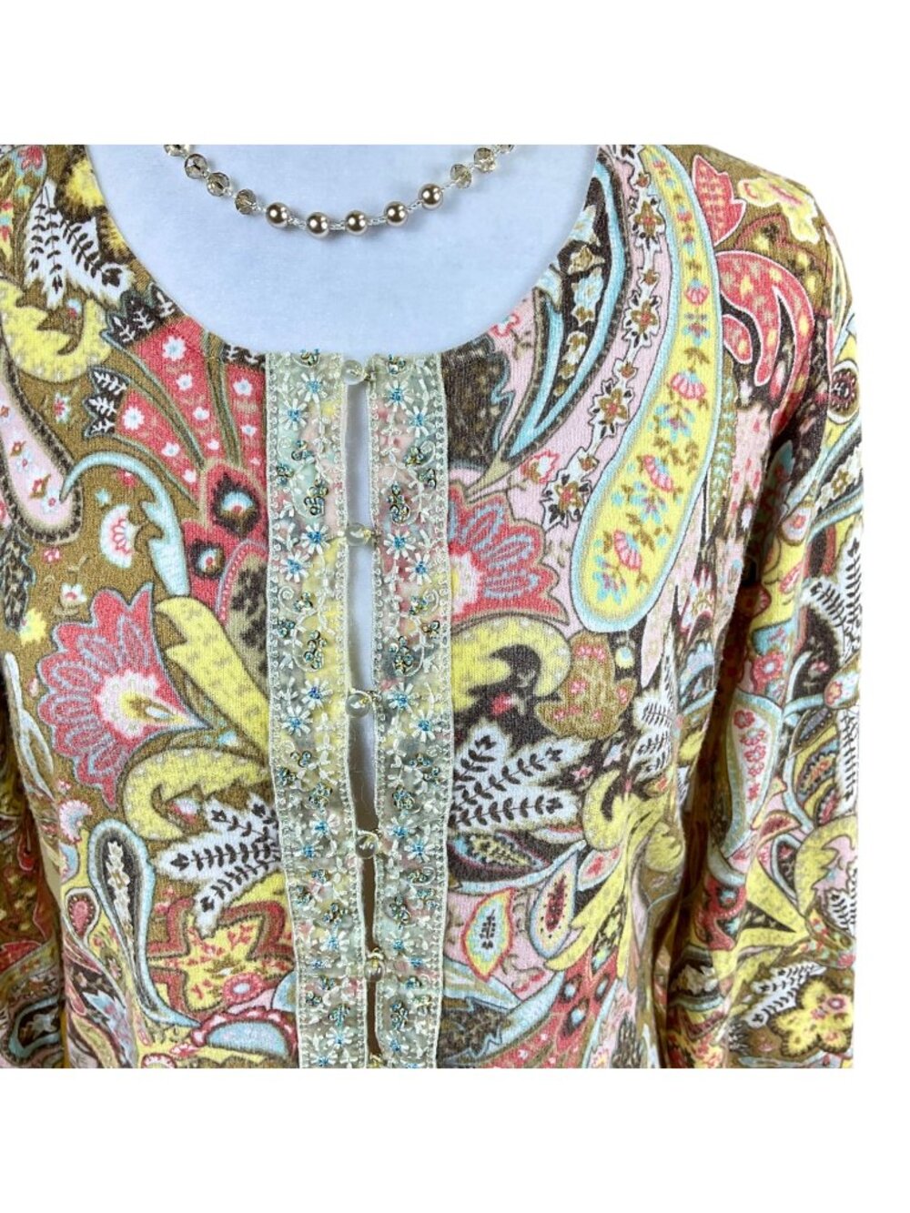 Talbots Sweater Cardigan Paisley Beaded (~M)